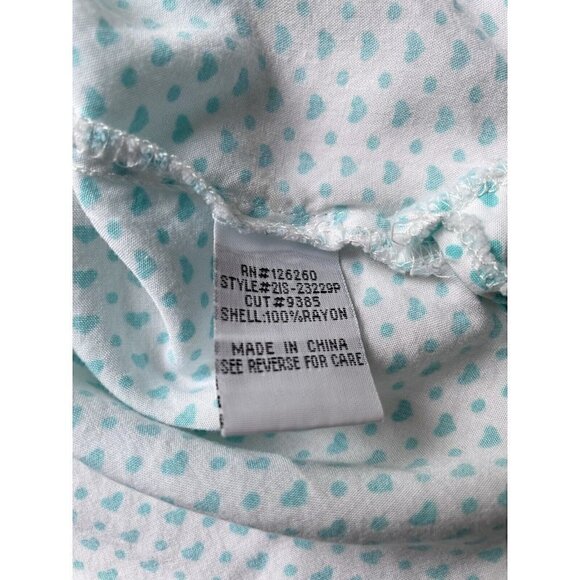 Hearts Pattern Valentine’s Green White LOVE Button Up High Low Hem Top Women’s L - Picture 11 of 12